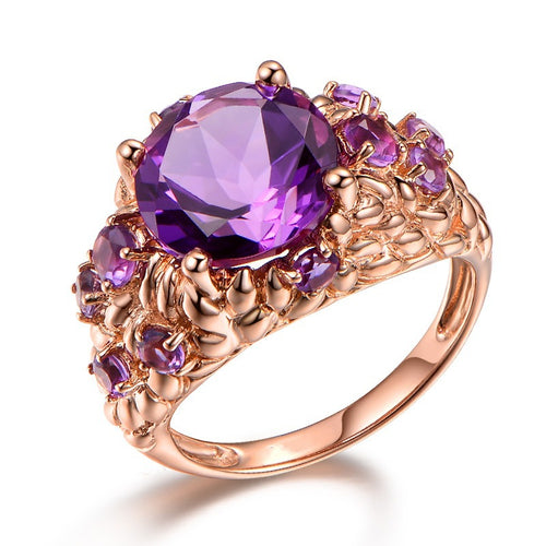 Melior II Luxury Natural Amethyst Ring Female 14K Rose Gold