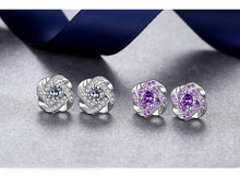 Load image into Gallery viewer, Maure 925 Sterling Silver Four-leaf Clover Purple Crystals Earrings